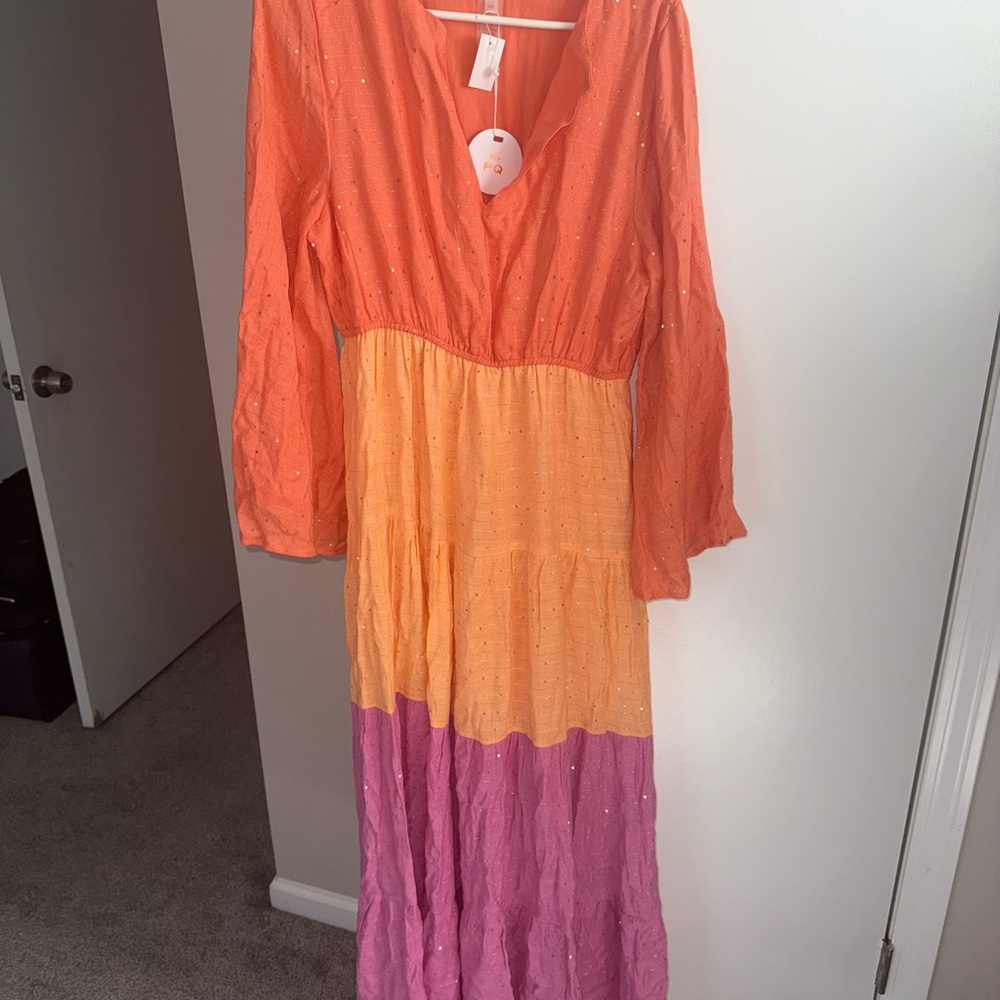 Anthropologie Orange, Yellow, and Purple Dress